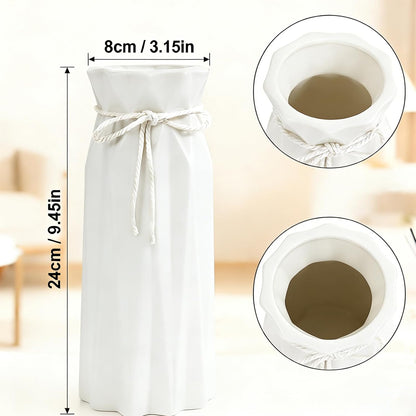 Ceramic Flower Vase Modern Home Decor Vases for Centerpieces White Minimalist Farmhouse 9.5" H X 3.9" W Cute Decorative Vases Flowers Tulip Pampas Grass Vase for Table Bathroom Shelf