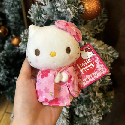 Hello Kitty Kimono Series Plush Keychain Cute Floral Japanese Style Kimono Plush Doll Pendant for Girl'S Bag Decor Kawaii Gifts