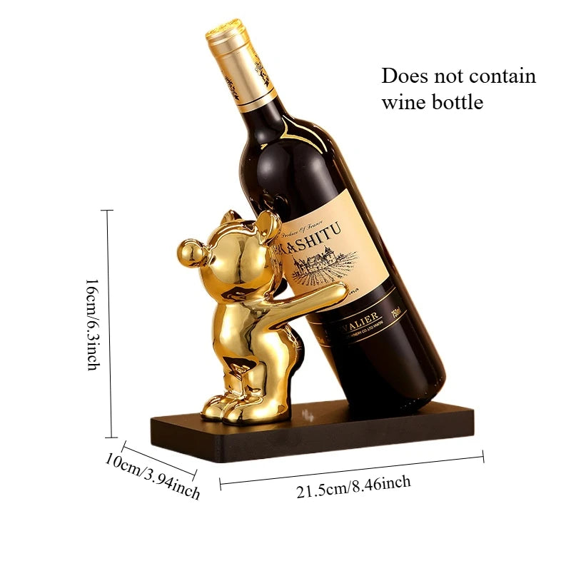 Ceramic Teddy Bear Red Wine Rack Statue Luxurious High-End Living Room Home Decor Dining Area TV Cabinet Wine Cabinet Decoration