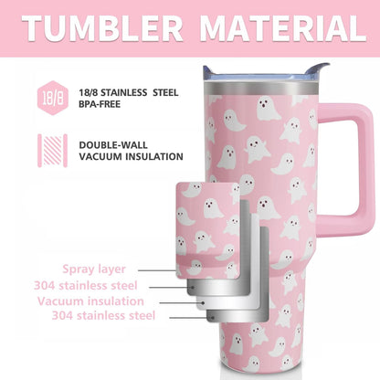 Halloween Ghosts 40 Oz Tumbler with Handle and Straw, Cute Spooky Stainless Steel Double Walled Vacuum Insulated Cup, Holiday Gifts for Women Girls