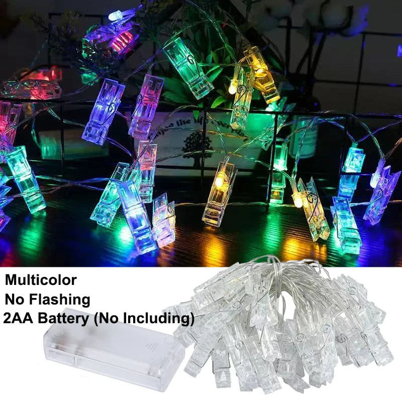 Photo Clip String Lights Warm Fairy Lights String Hangs Festoon Lights Outdoor Garland Lights Battery Wedding Decoration Lights