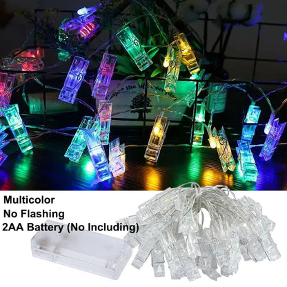 Photo Clip String Lights Warm Fairy Lights String Hangs Festoon Lights Outdoor Garland Lights Battery Wedding Decoration Lights