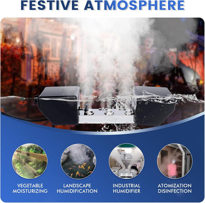 Ultrasonic Mist Maker 6 Head, 4500Ml/H Pond Fogger with 250W Power Supply, Buoy, Replacement Discs, for Pond, Garden, Rockery, Greenhouse,Mushroom Halloween Decoration (6 Heads)