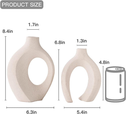 Snuggle Hollow Ceramic Vase Set of 2, Nordic Modern Boho Ins Style Decorative Ceramic Aesthetic Flower Vase for Home Decor (Milky White W 6.3" X H 8.4")