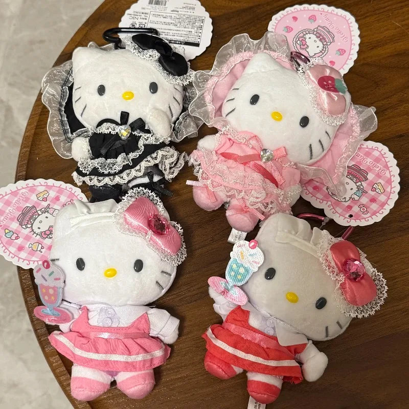 Maid Dessert Series Hello Kitty Plush Doll Toy Keychain Maid Loli Lace Black Skirt Kitty Cat Stuffed Plushies Bag Pendant