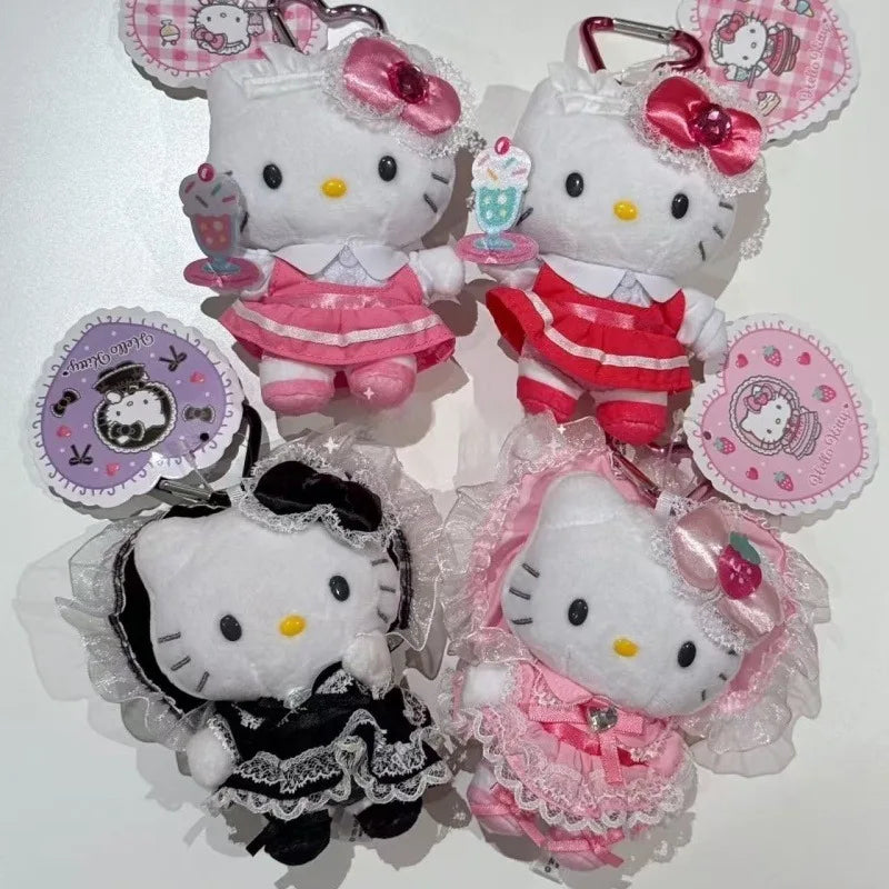 Maid Dessert Series Hello Kitty Plush Doll Toy Keychain Maid Loli Lace Black Skirt Kitty Cat Stuffed Plushies Bag Pendant