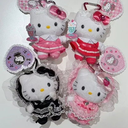 Maid Dessert Series Hello Kitty Plush Doll Toy Keychain Maid Loli Lace Black Skirt Kitty Cat Stuffed Plushies Bag Pendant
